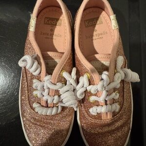 kate spade Glitter Lace-Up Kids Sneaker in Rose Gold